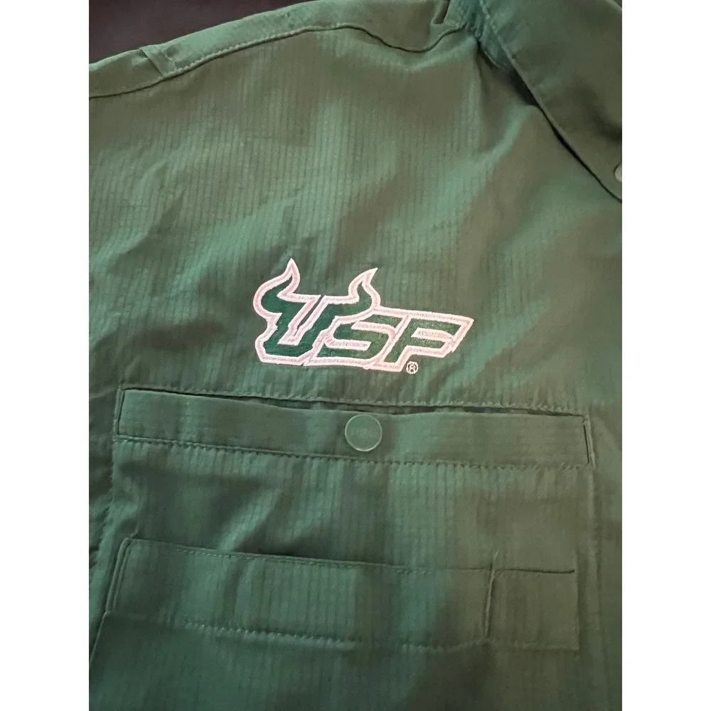 Columbia PFG USF Bulls Fishing Shirt Mens XL Green Short Sleeve Button Down
